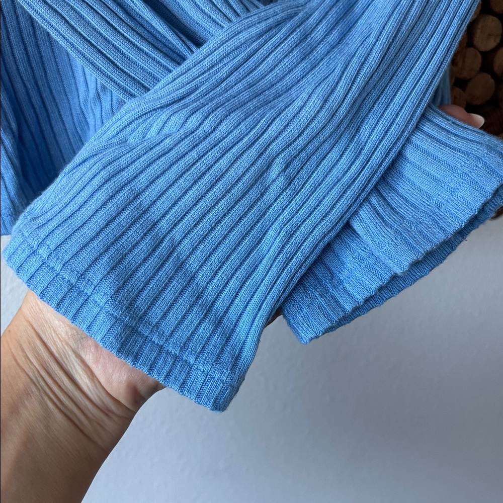 Reformation Blue Ribbed Button-Front V-Neck Sweater - Picture 4 of 9
